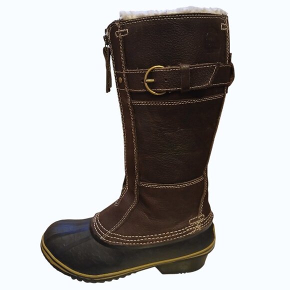 Sorel Shoes - SOREL Brown Leather Zip-Up Fur Lined Tall Riding Winter Boots 7M